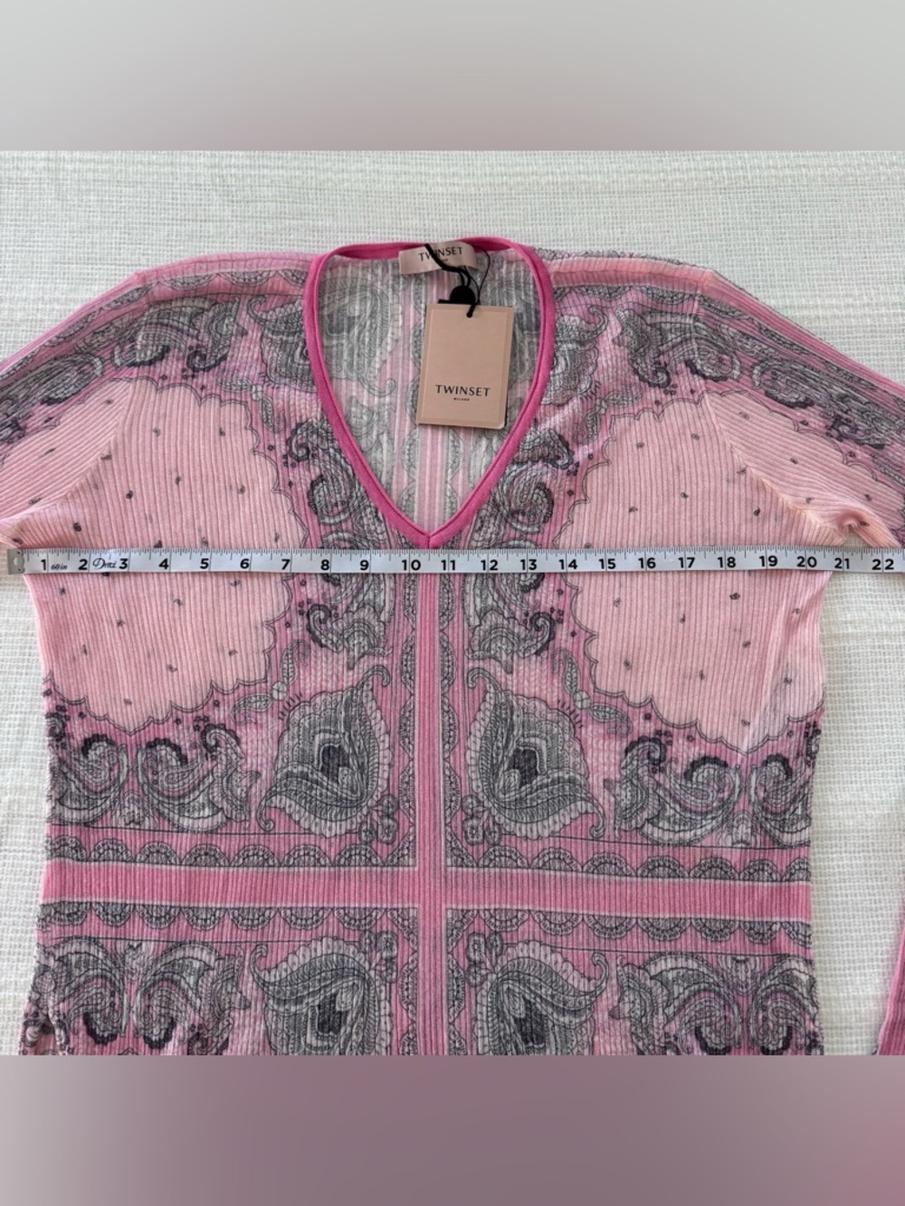 Twinset Milano XL Pink Paisley Ribbed Knit Stretch Top NWT Italy - Picture 8 of 16